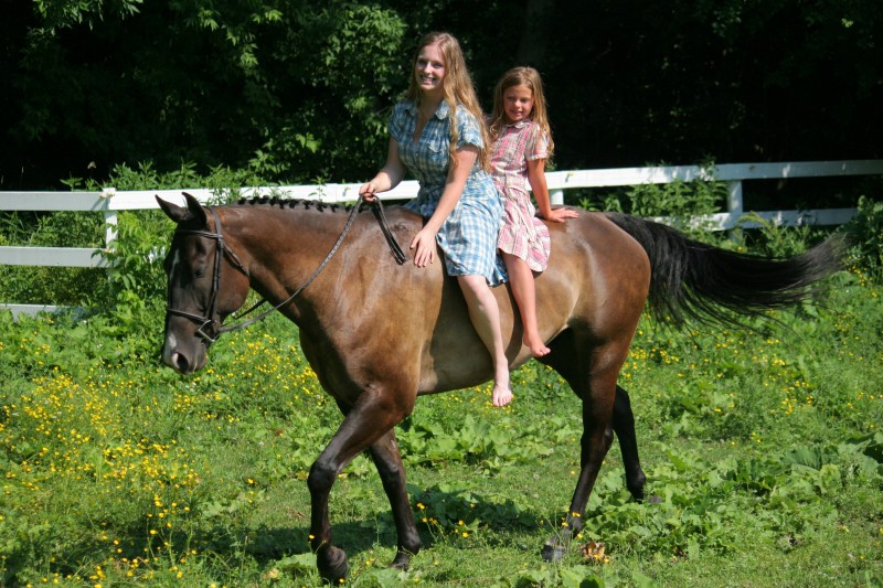 Two girls and two horses